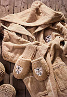 Чоловічий махровий халат Maison D'or Rodolphe з тапками бежевий