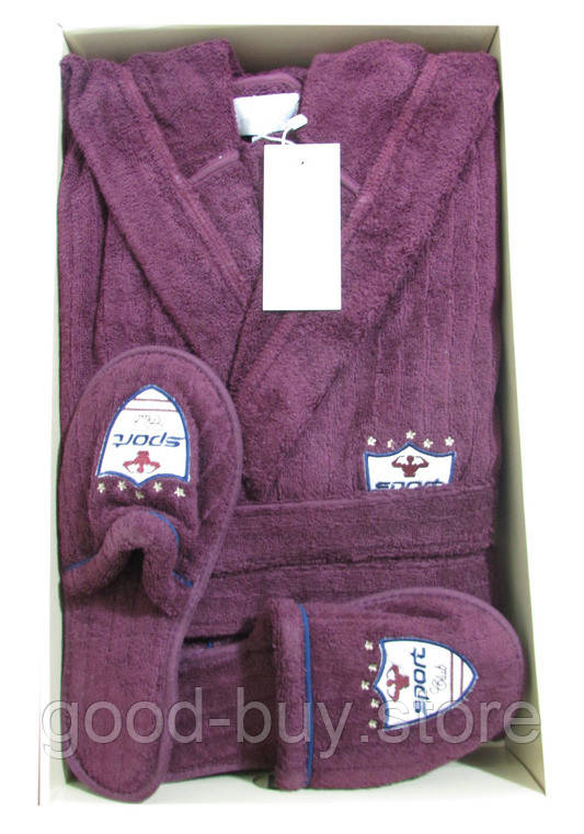 Чоловічий махровий халат Maison D'or Rodolphe з тапками фіолетовий