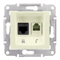ПОДВІЙНА РОЗЕТКА КОМП'ЮТЕР + ТЕЛЕФОН RJ11 + RJ45 UTP КАТ.5E. СЛОНОВА КІСТКА