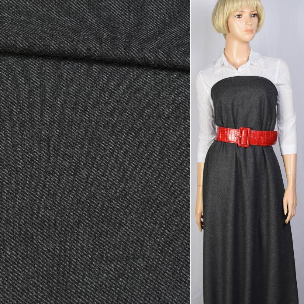 Напіввовна костюмна діагональ чорно-сіра BECKER, ш.150