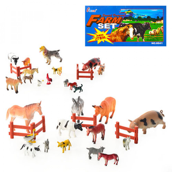 Тварини H 639-1-2 домашні, паркани, 2 різновиди, 15 шт. у ляльці, 32,5-23-6 см