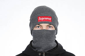 Стильна сіра шапка supreme логотип нашивка