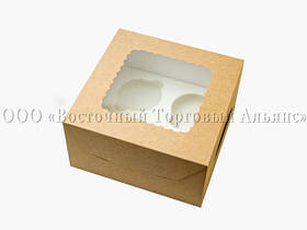 Паковання для 4 кексів і мафінів — Крафт — 170х170х90 мм