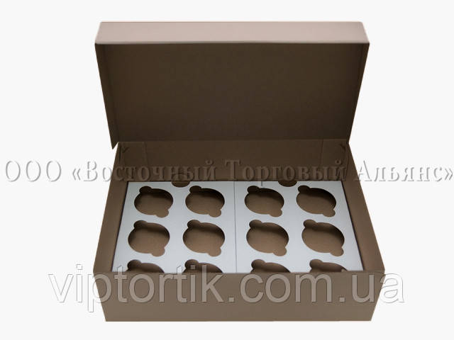 Упаковка для 12 кексів і мафінів — Бура — 355х250х100 мм, фото 1