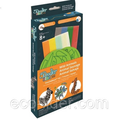 Набір аксесуарів для 3D-ручки 3Doodler Start - ДИКІ ТВАРИНИ (48 стрижнів, 2 шаблону)