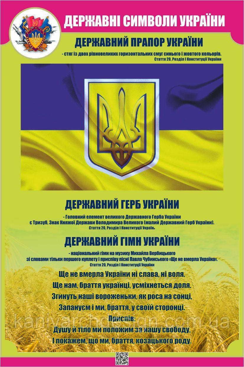 Стенд "Державні символи України" в кабінет ЗАХИСТ ВІТЧИЗНИ 