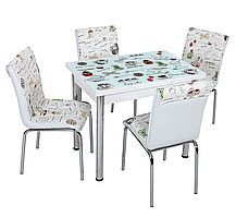 Розкладний стіл обідній кухонний комплект стіл і стільці 3D малюнок 3д "Чайнички" ДСП скло 60*90 Лотос-М