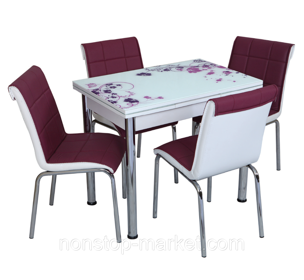 Розкладний стіл обідній кухонний комплект стіл і стільці 3D малюнок 3д "Рози бузкові" ДСП скло 60*90 Лотос-М