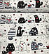 Бавовняна тканина польська коти чорні з червоним на смужці на білому No244, фото 2