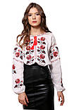 Жіноча українська вишиванка з трояндами білий льон, червоно-чорна вишивка, фото 5