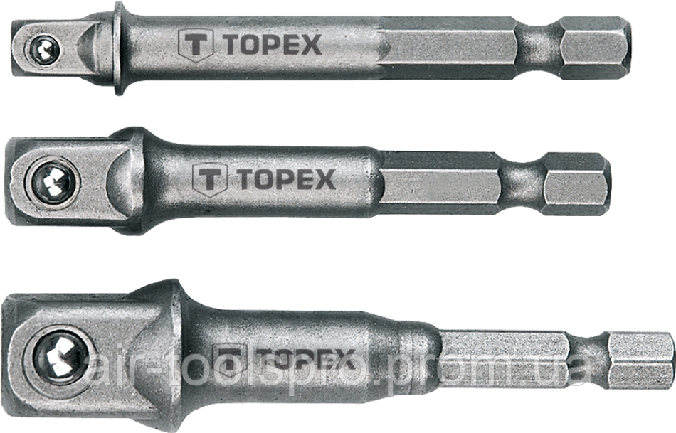Перехідники з шестикутника 1/4" на квадрат, набір 3 шт, TOPEX