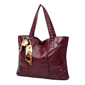 Жіноча сумка на блискавці бордова велика з довгими ручками та стрічкою опт