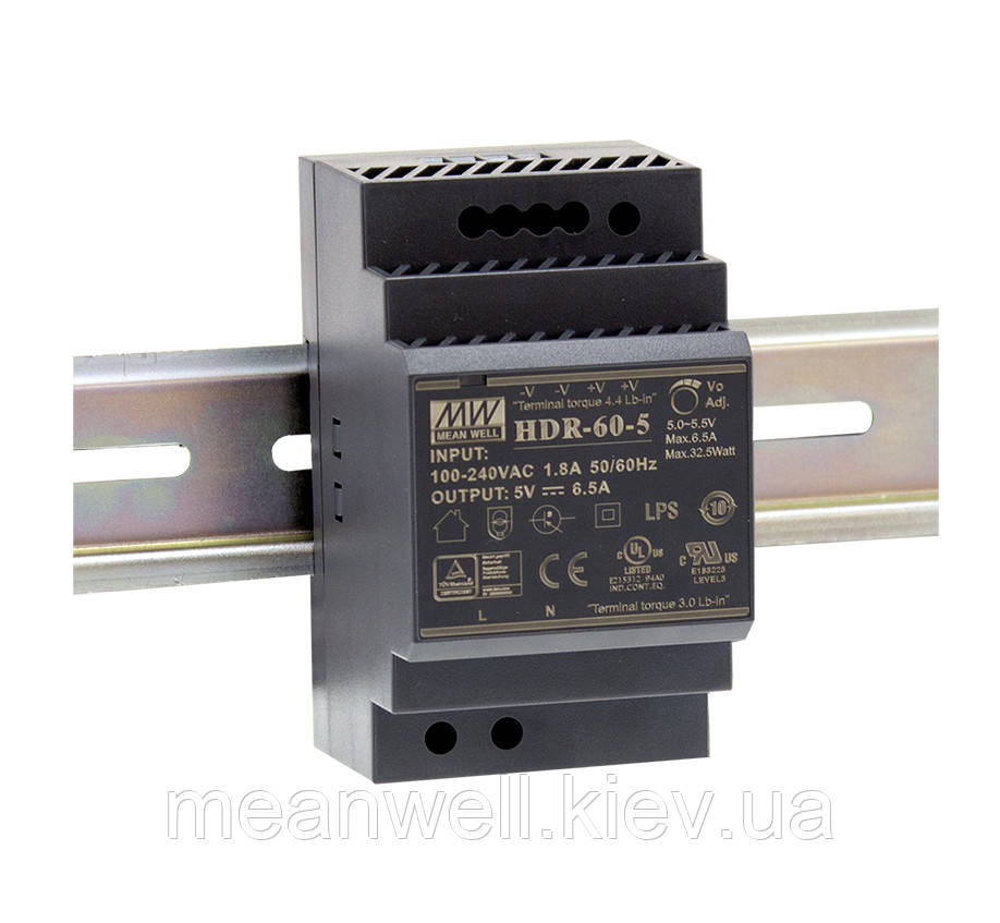 HDR-60-24 Блок живлення на Din-рейку Mean Well 60вт, 24в, 2,5 А, фото 1