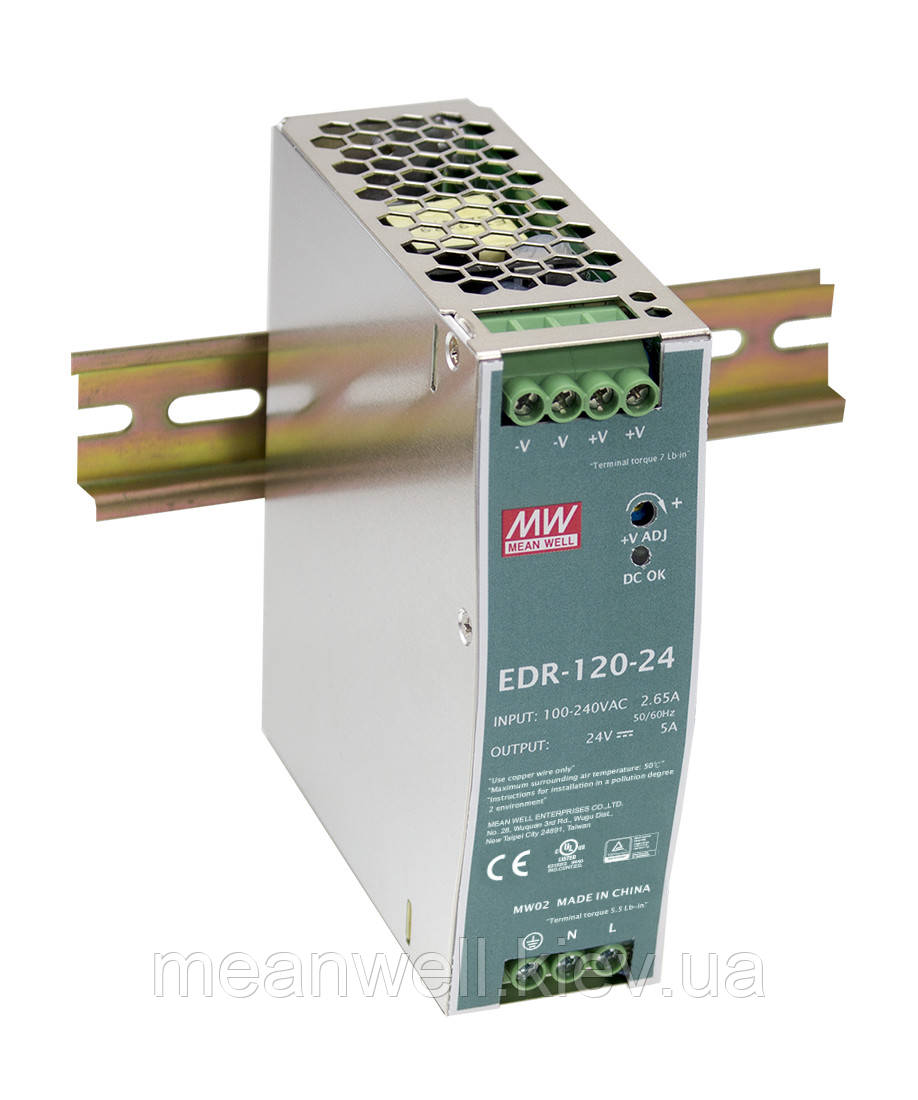 EDR-120-24 Блок живлення на Din-рейку Mean Well 120вт, 24в, 5 А, фото 1