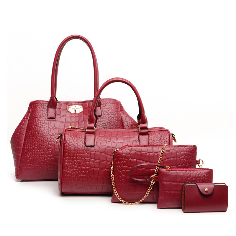 Жіноча сумка великий набір 5в1 червоний + клатч, гаманець гурт