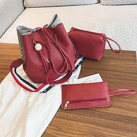 Жіноча сумка з пензликом червоний набір 3 в 1 опт