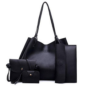 Жіноча сумка велика, маленька сумочка, клатч і візитниця набір чорний опт