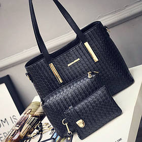 Жіноча сумка набір 3в1 + міні сумочка та клатч чорний опт