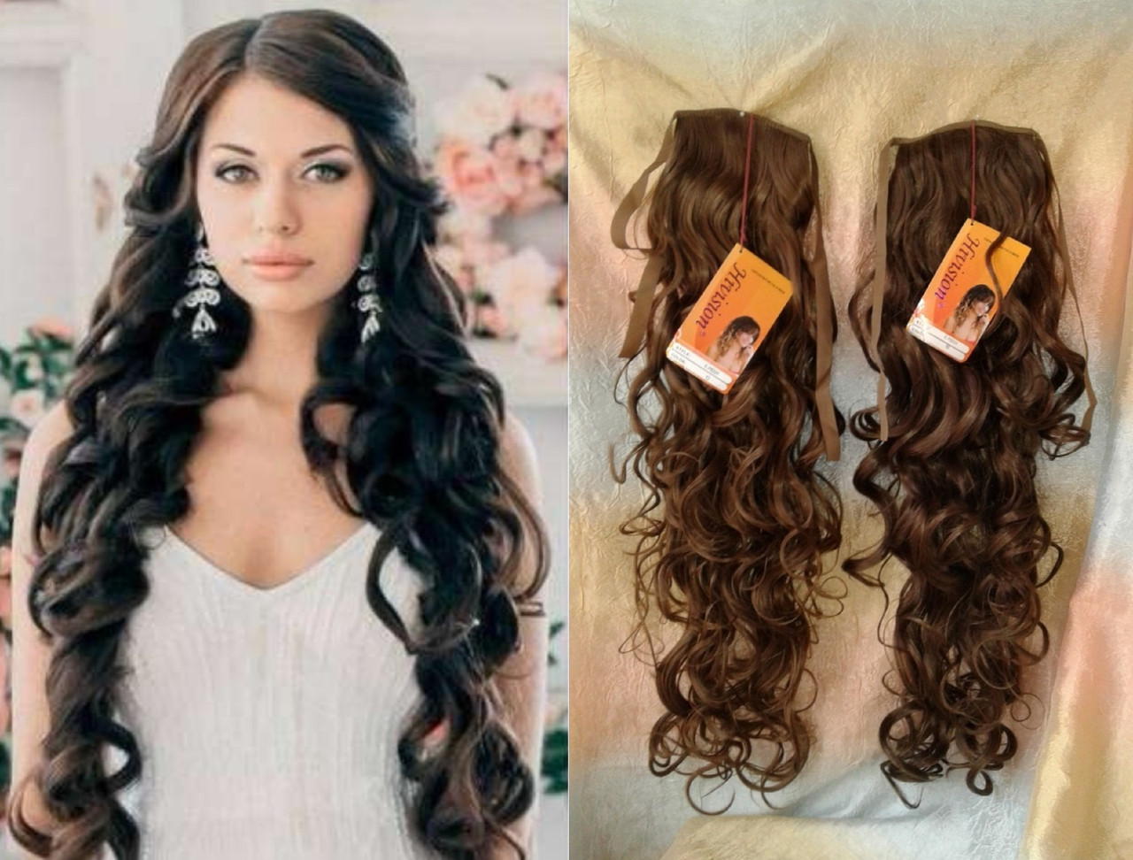 Хвост кудрявый на ленте русый 0331-10, фото 1