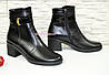 Чоботи жіночі шкіряні чорні на невисокому каблуці, фото 2