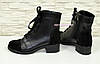 Черевики чорні жіночі на стійкому каблуці, натуральна шкіра і замша, фото 3