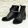 Черевики чорні жіночі на стійкому каблуці, натуральна шкіра і замша, фото 4