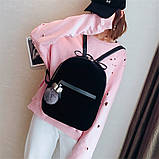 Рюкзак жіночий оксамитовий для дівчат, дівчаток з помпоном (чорний), фото 3