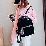 Рюкзак жіночий оксамитовий для дівчат, дівчаток з помпоном (чорний), фото 5