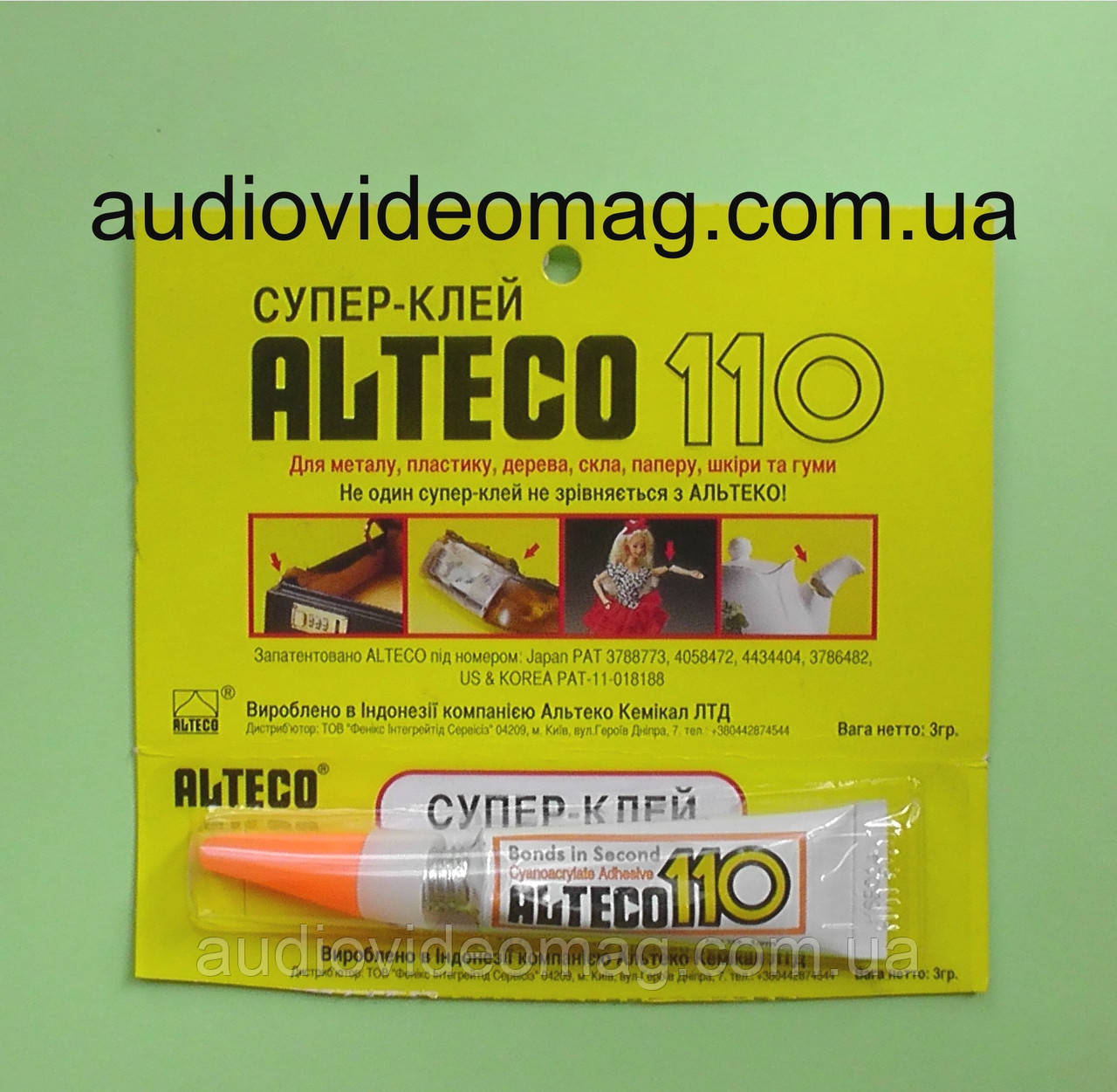Супер-клей Alteco 110, 3 грами моментальний, універсальний