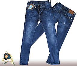 Джинси чоловічі звужені слім Mario синього кольору з потертостями 31 р