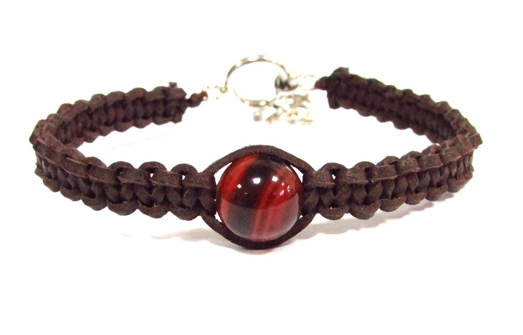 Шкіряний плетений браслет із Сардоніксом, фото 1