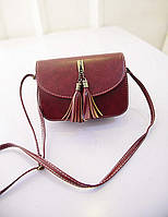 Женская маленькая бордовая сумочка с кисточками опт
