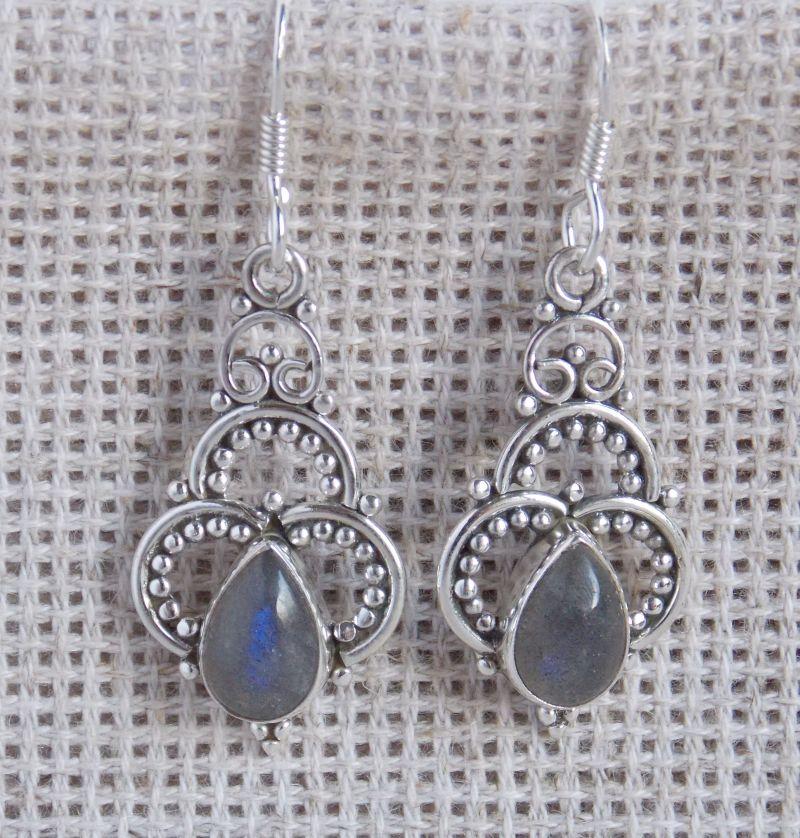 Срібні сережки з лабрадором, фото 1