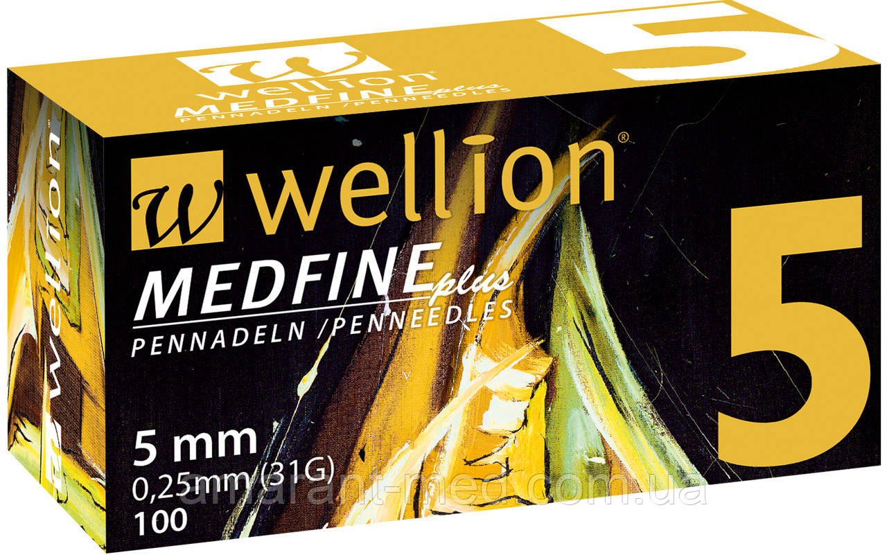 Голки для інсулінових шприц-ручок Wellion MEDFINE plus 0,25 мм (31G) x 5 мм, 100 шт.