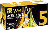 Голки для інсулінових шприц-ручок Wellion MEDFINE plus 0,25 мм (31G) x 5 мм, 100 шт.
