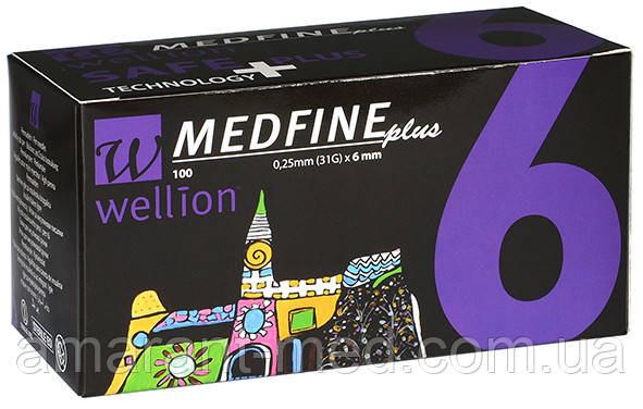 Голки для інсулінових шприц-ручок Wellion MEDFINE plus 0,25 мм (31G) x 6 мм, 100 шт. - фото 1 - id-p631811550