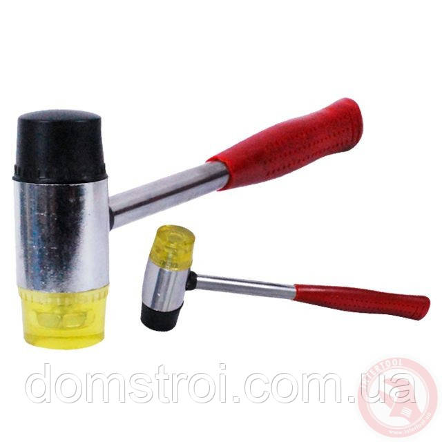 Молоток рихтувальний 35 мм з металевою ручкою, гумовий і поліуретановий змінні бойки INTERTOOL HT-0238