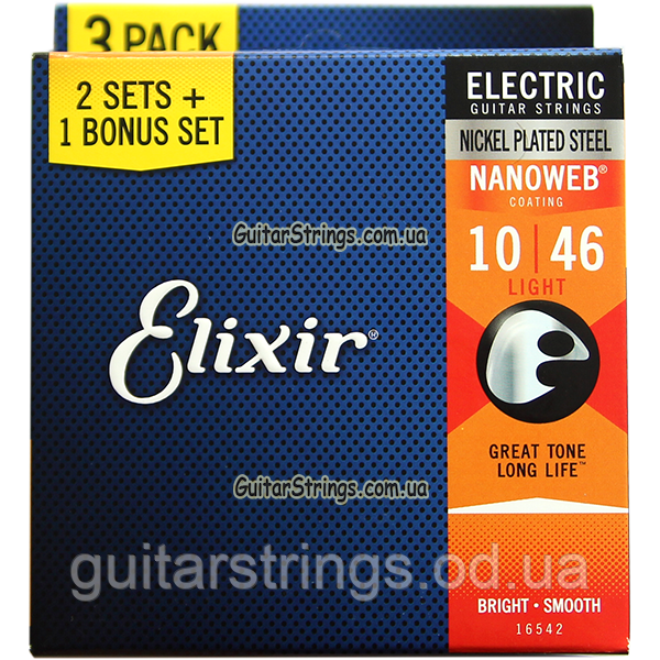 Струни Elixir 16542 Nanoweb Light 10-46 3 sets