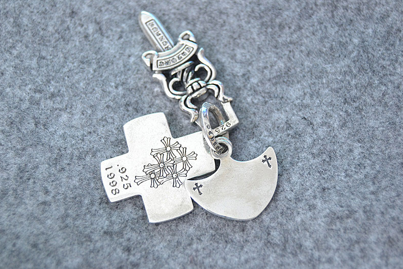 Большой серебряный тройной кулон Chrome Hearts Крест Серп Меч 26,5