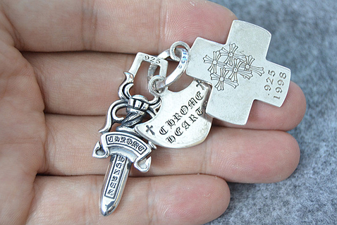 Большой серебряный тройной кулон Chrome Hearts Крест Серп Меч 26,5