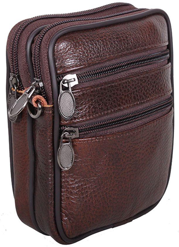 Сумка на пояс кожаная BON9950 BROWN коричневая