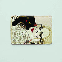 Обложка для id паспорта, карты, автодокументов 1.0 Fisher Gifts 25 Девушка с котиком (эко-кожа)