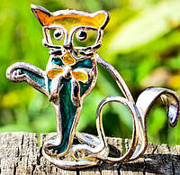 Коллекционная скульптура,Кот,котик! Миниатюра! Серебро!