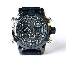 Армійський кварцовий протиударний годинник AMST 3022 Silver-Black Fluted Wristband