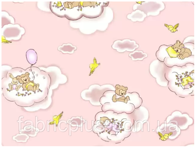 Бязь набивна/Rondo/диз: 10-0245 (Bears&Clouds) Pink