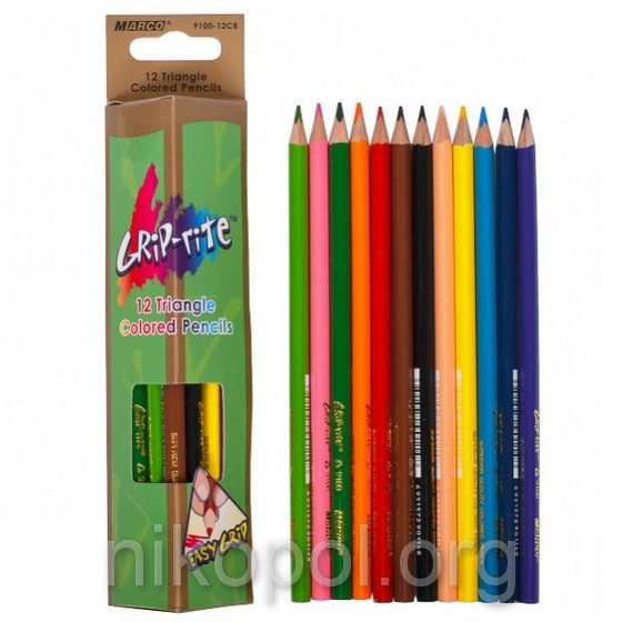 Набір тригранних кольорових олівців MARCO Grip-rite 9100-12CB, 12 кольорів