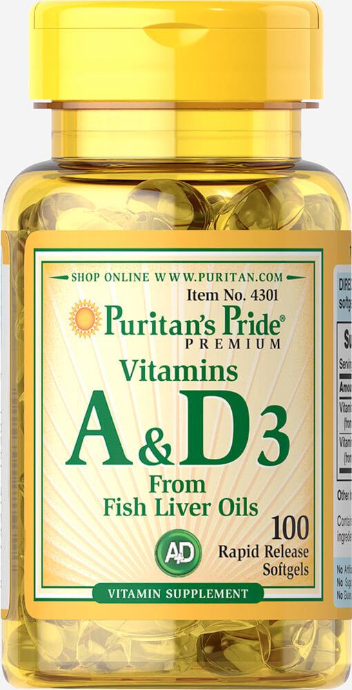 Вітаміни А і Д, Vitamin A & D, Puritan's Pride, 5000/400 МО, 100 капсул