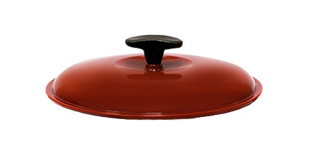 Кришка чавунна, емальована кольоровим покриттям. Діаметр 280 мм. Червоний колір