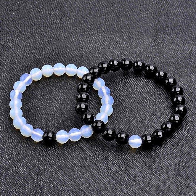 Парні браслети Агат і Місячний камінь блакитний, фото 1