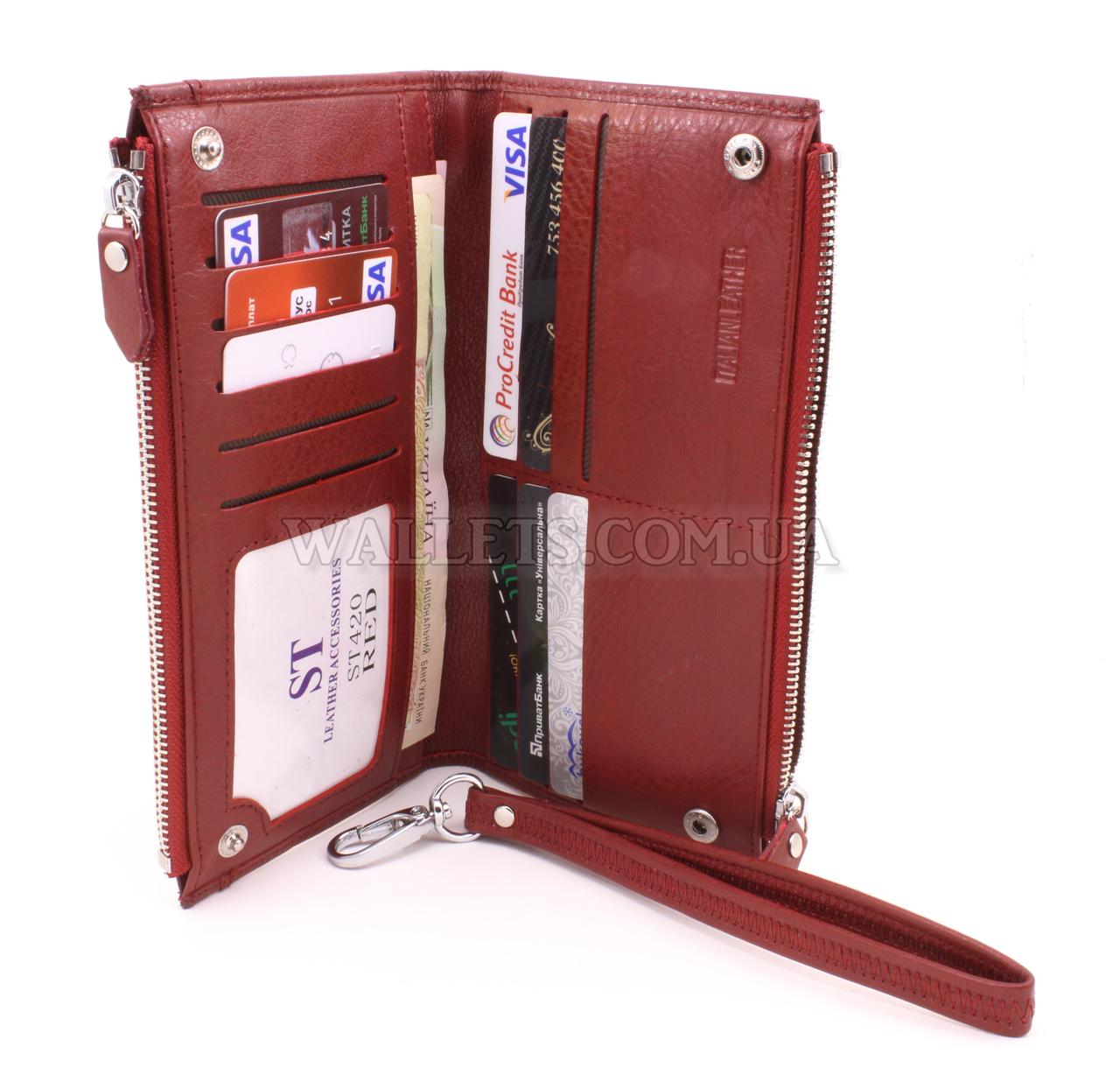Жіночий шкіряний гаманець ST, книжка, темно-червоний.